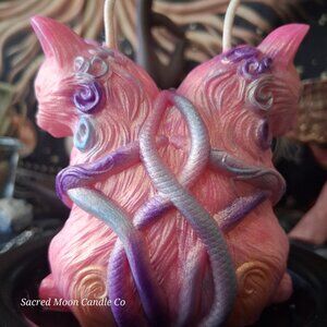 Pink Mystical Cat Guardians Candle